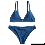 ZAFUL Women's Sexy Solid Color Spaghetti Straps Cami Ladder Cut Ruched Bathing Suit Peacock Blue S  B07B62L12J